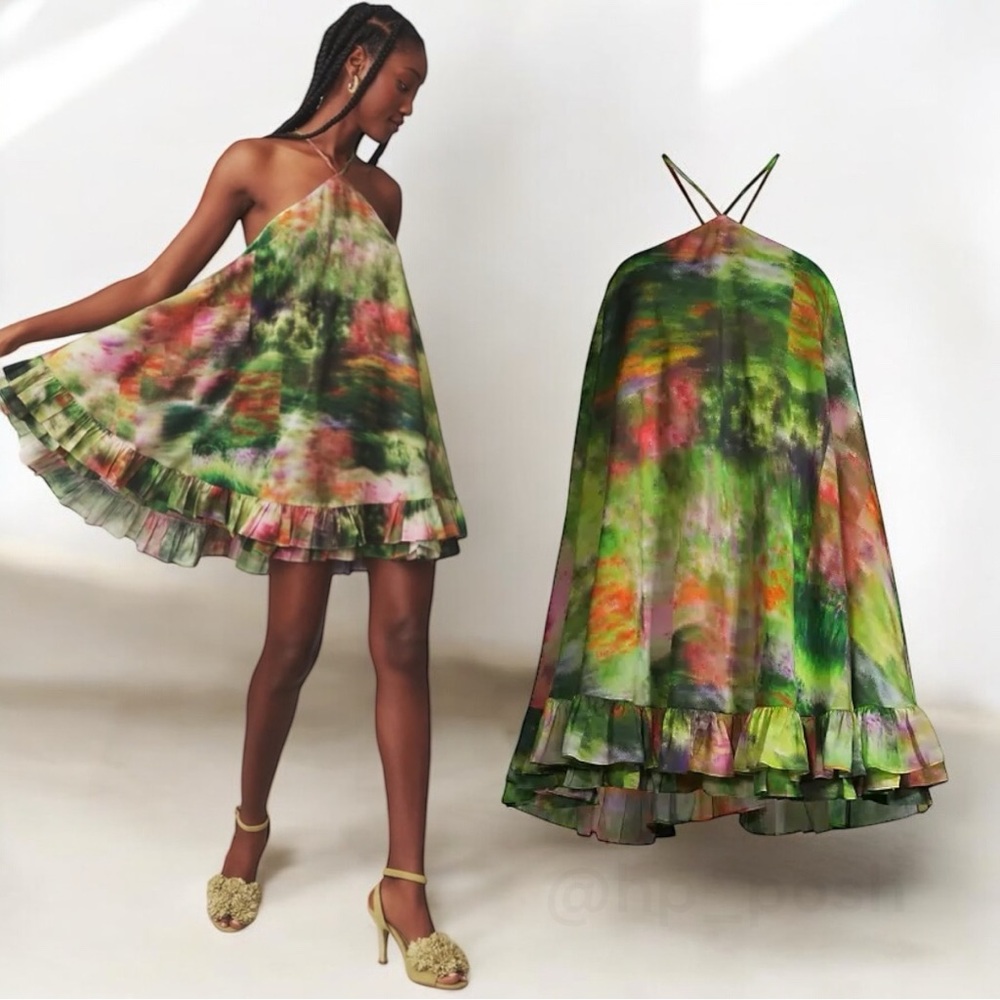 Hope for Flowers ANTHROPOLOGIE Frilled Flyaway Halter Minidress